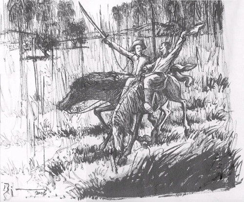 Rescaté de Sanguily. Obra exclusiva de Agustín Bejarano para este texto. Rescaté de Sanguily. Obra exclusiva de Agustín Bejarano para este texto.